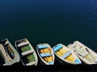 Fototapeta na wymiar Row boats anchored in Monterey, California