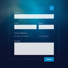 contact form on blue blured background - obrazy, fototapety, plakaty