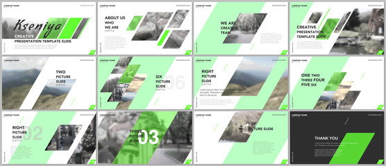 Clean and minimal presentation templates. Green elements on a white background. Brochure cover vector design. Presentation slides for flyer, leaflet, brochure, report, marketing, advertising, business