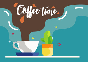 Vector illustration of coffee time and breakfast with flat design style