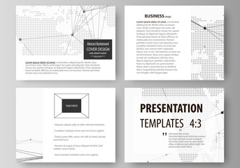 Obraz premium The minimalistic abstract vector illustration of the editable layout of the presentation slides design business templates. World globe on blue. Global network connections, lines and dots.