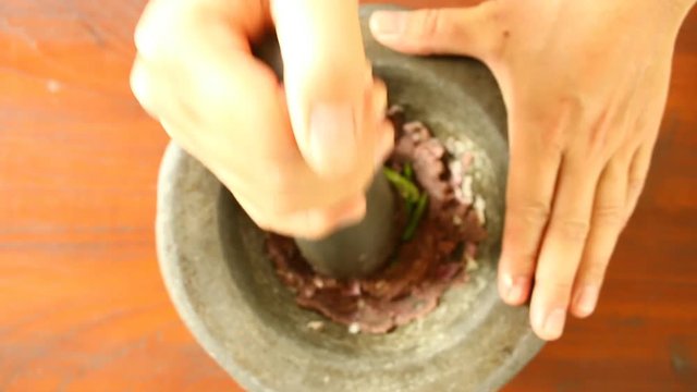 Hitting  ingredient of paste chilli sauce or namprig kapi , Thai food