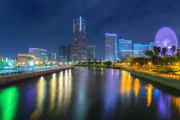 Fototapeta na wymiar Cityscape of Yokohama city at night, Japan