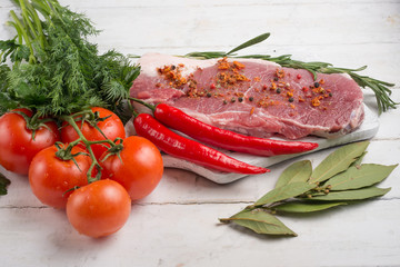 raw pork meat, steak