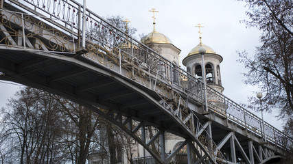 temple bridge in winter, Russia.