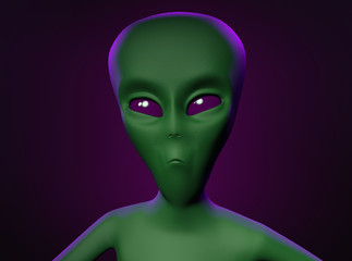Aliens head on dark violet background - 3d illustration