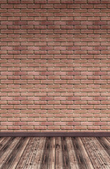 Interior with orange brick wall and wood floor dark room with  - 3d illustration