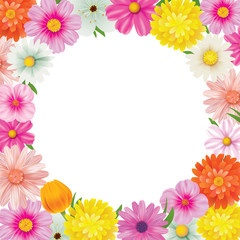 Fototapeta na wymiar Hello spring circle frame greeting card and flowers decoration.