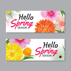 Hello spring greeting card banner template with colorful flower.Can be use voucher, wallpaper,flyers, invitation, posters, brochure, coupon discount.