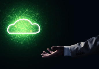 Digital cloud icon as symbol of wireless connection on dark back