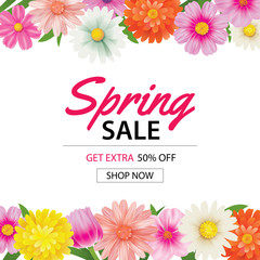Spring sale poster template with colorful flower background.Can be use voucher, wallpaper,flyers, invitation, brochure, coupon discount.