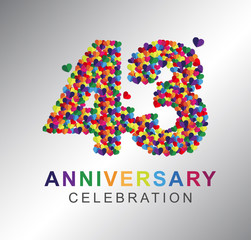 43rd anniversary design logotype paper hearts multi-color for celebration