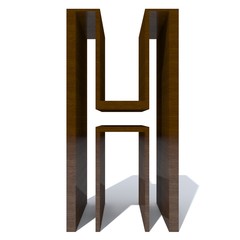 Conceptual wood or wooden brown font or type, timber or lumber industry piece isolated on white background. Educative hadwood material, smooth surface mahogany handmade sculpted 3D illustration object