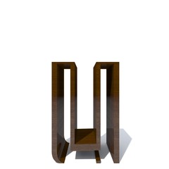 Conceptual wood or wooden brown font or type, timber or lumber industry piece isolated on white background. Educative hadwood material, smooth surface mahogany handmade sculpted 3D illustration object