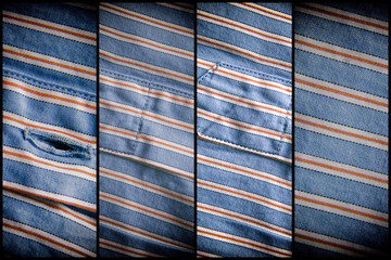 Close-up stripped fabric texture with button, monochrome background