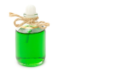 vials with homemade essential oils. Isolated on white background. copy space, template