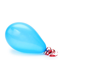 Single blue party balloon. isolated on white background. copy space, template.