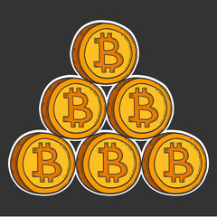 Bitcoin vector image, digital currency sign. Cryptocurrency logo, hand drawn and engraved style, doodle.
