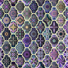 Seamless pattern with decorative mandalas. Vintage mandala elements. Colorful patchwork.