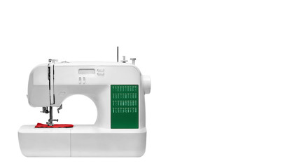 electric automated sewing machine with different settings of embroidery. Isolated on white background. copy space, template.