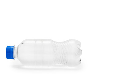 Clean and fresh water packed in a plastic bottle. Isolated on white background. copy space, template.