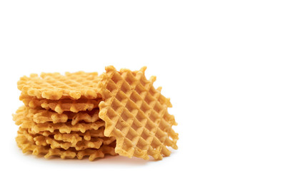 homemade crisp Waffle. isolated on white background. copy space, template