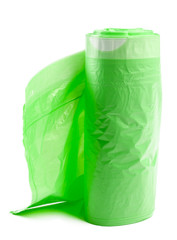 Fototapeta premium roll of plastic garbage bags isolated on white background