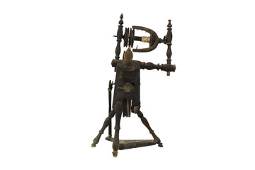 Spinning Wheel For Making Yarn From Wool Fibers. Vintage Rustic Equipment