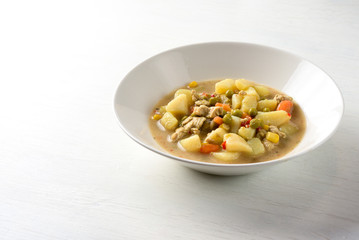Homemade food soup with chicken and potatoes