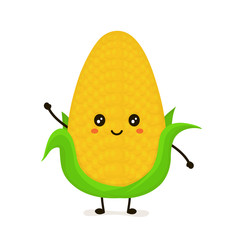 Funny happy cute smiling corncob. Vector 