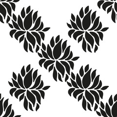 Ornamental seamless floral ethnic black and white pattern