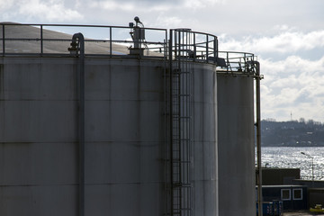  Oil storage tanks closeup in Fredericia