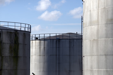  Oil storage tanks closeup in Fredericia, Denmark