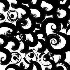 Vector hand drawn black and white seamless pattern in grunge style. Brush stroke, geometric shapes ornament illustration. Good for packaging paper, wallpaper and print design, etc.