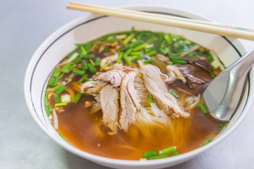 Chinese roast duck noodle soup recipe delicious street food of Thailand