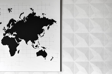 a world map on the nameless pattern white wall 