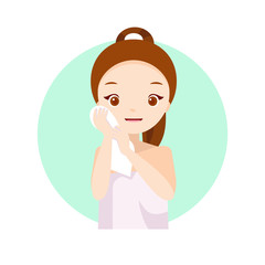 Skin care routine - face cleansing. Beauty concept illustration in flat style, design template