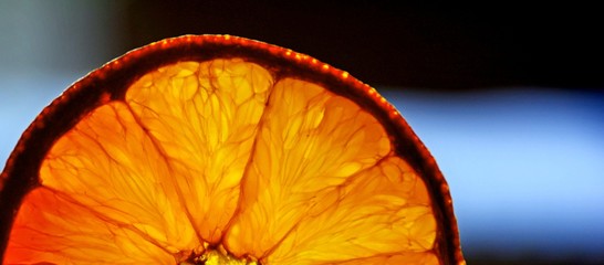 orange slice disco show backlighted on blue background