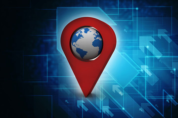 3d rendering Red map pointer with world map