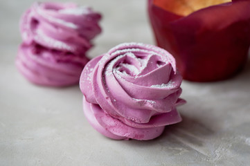 Obraz na płótnie Canvas Pastel picture. Delicious dessert in pink tones. Marshmallow