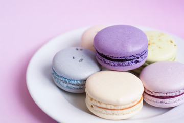 The colorful macaroons on plate