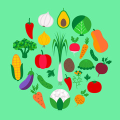 Vegetable set on green
