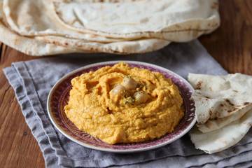 pumpkin hummus and flatbread