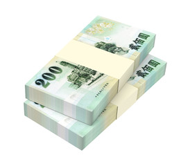 Taiwan yuan bills isolated on white with clipping path. 3D illustration
