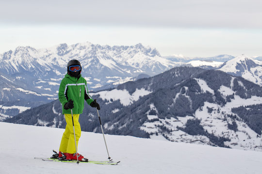 Teenager skiing at the Alps