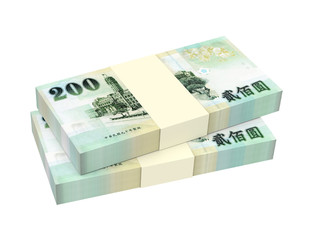 Taiwan yuan bills isolated on white with clipping path. 3D illustration