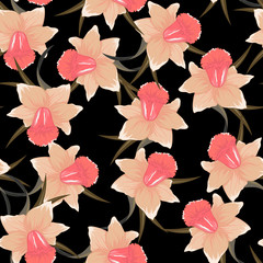 pink lily vector seamless floral pattern in the traditional style