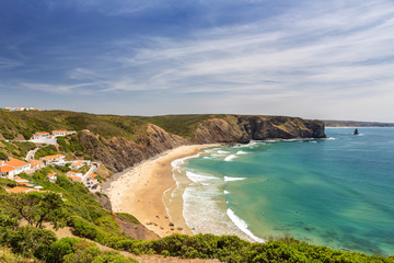 Delightful beach of Arrifana, for surfing in Portugal.
