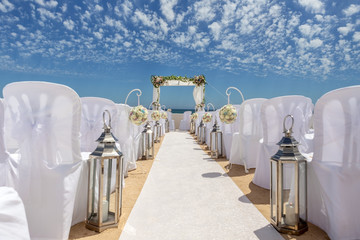 Wedding decorations on rock Nossa Senhora Armacao de Pera.