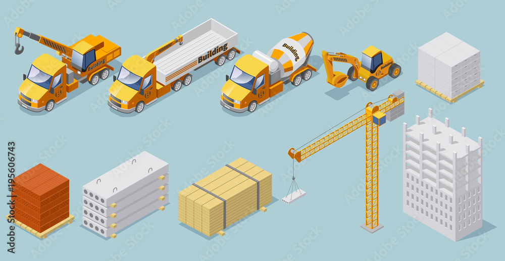 Sticker isometric industrial construction collection